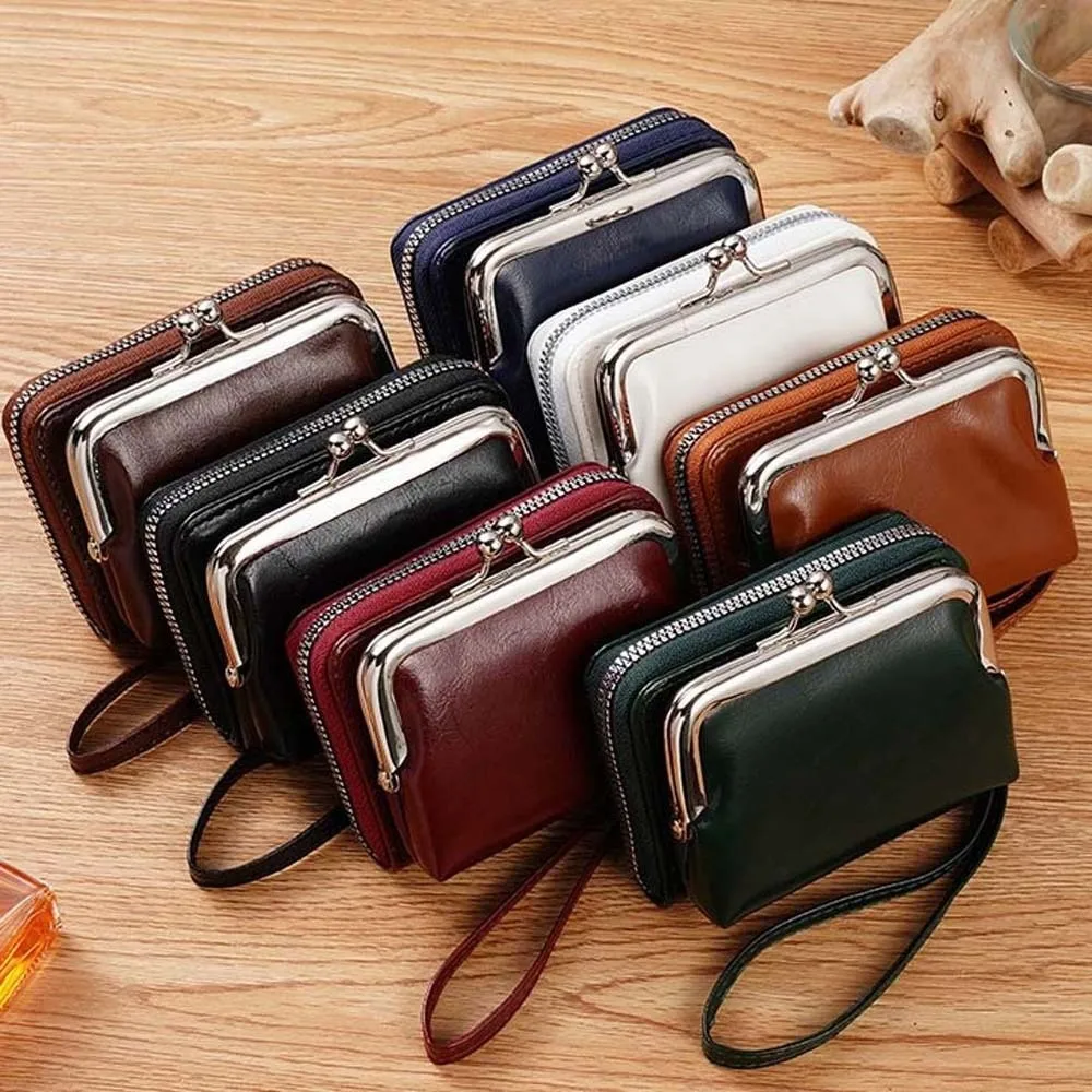 Retro Style Women Coin Purse Multi Slots Compact Size Mini Card Holder Lightweight Faux Leather Clasp Wallet Daily Commute