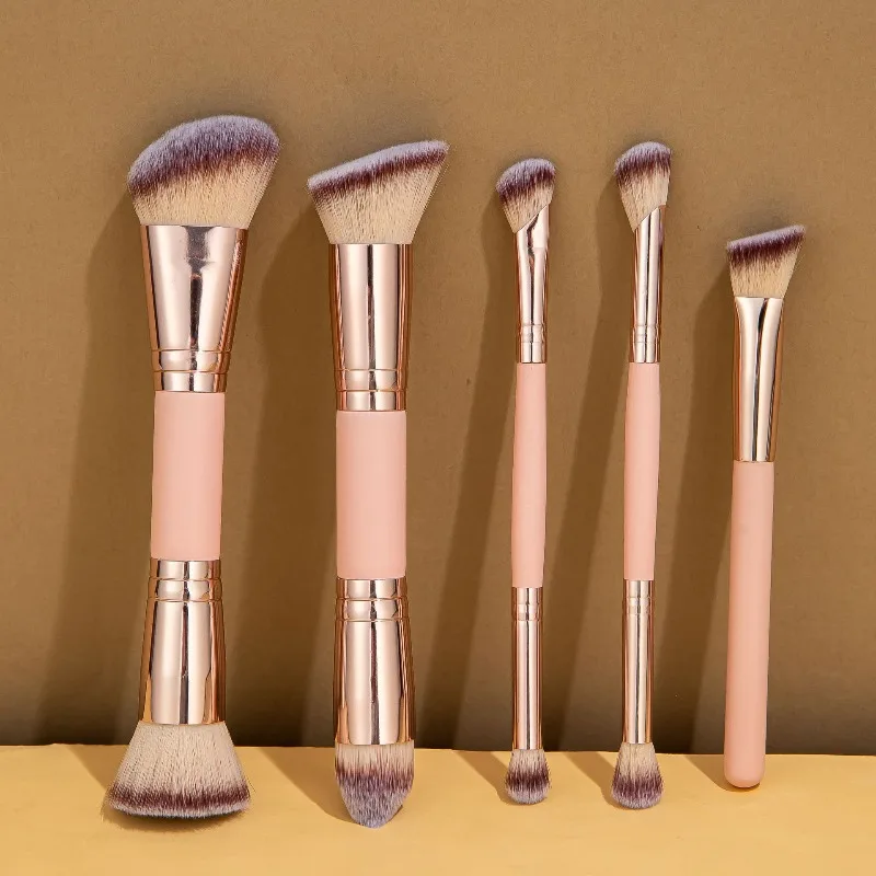 5PCS/set 2 in 1 Foundation Makeup Brush Double Head Flat/Angled Foundation Concealer for Blending Loose Powder Concealer Cream