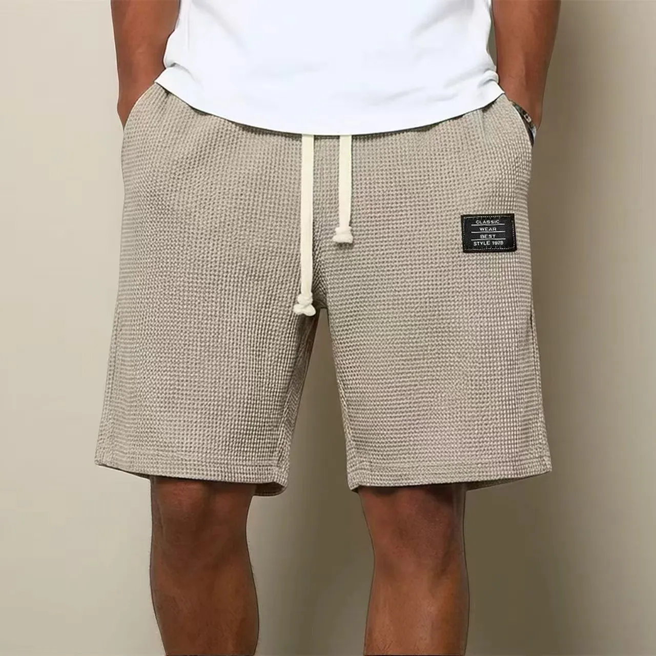 2024 Summer Men's Waffle Texture Casual Sports Beach Shorts Quick Dry Trendy Versatile Bermuda Shorts Streetwear Lightweight