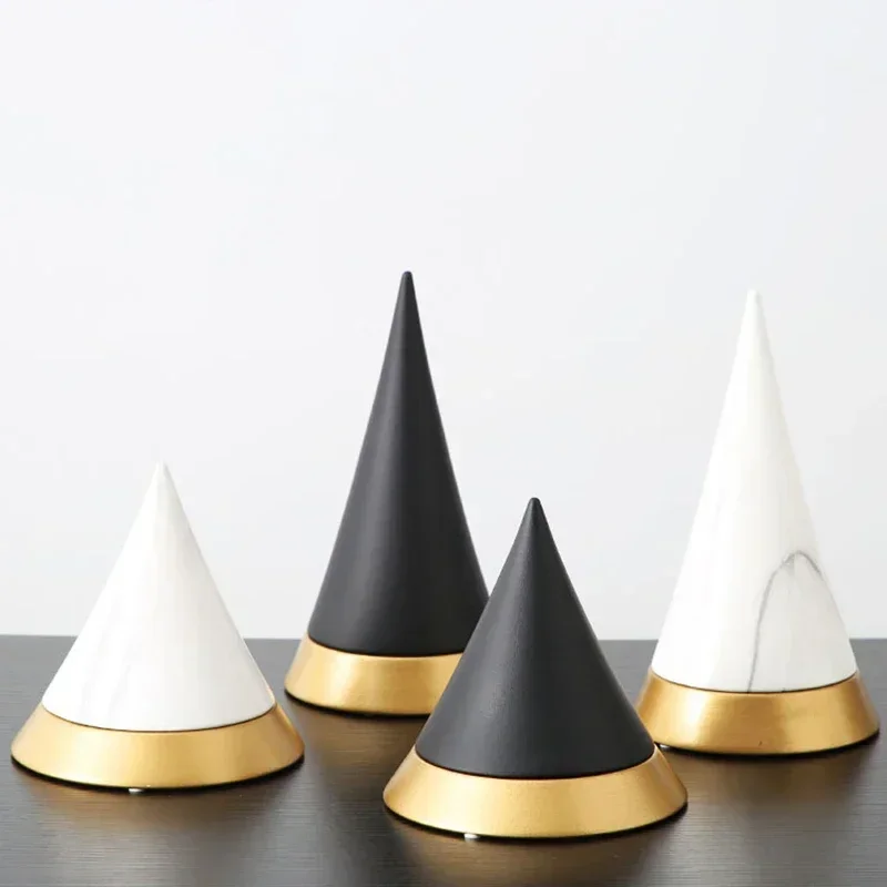 

Golden Marble Pyramid Ceramic Crafts Ornaments Nordic Geometric Stone Home Room Decoration Abstract Pyramid Model Wedding Gifts