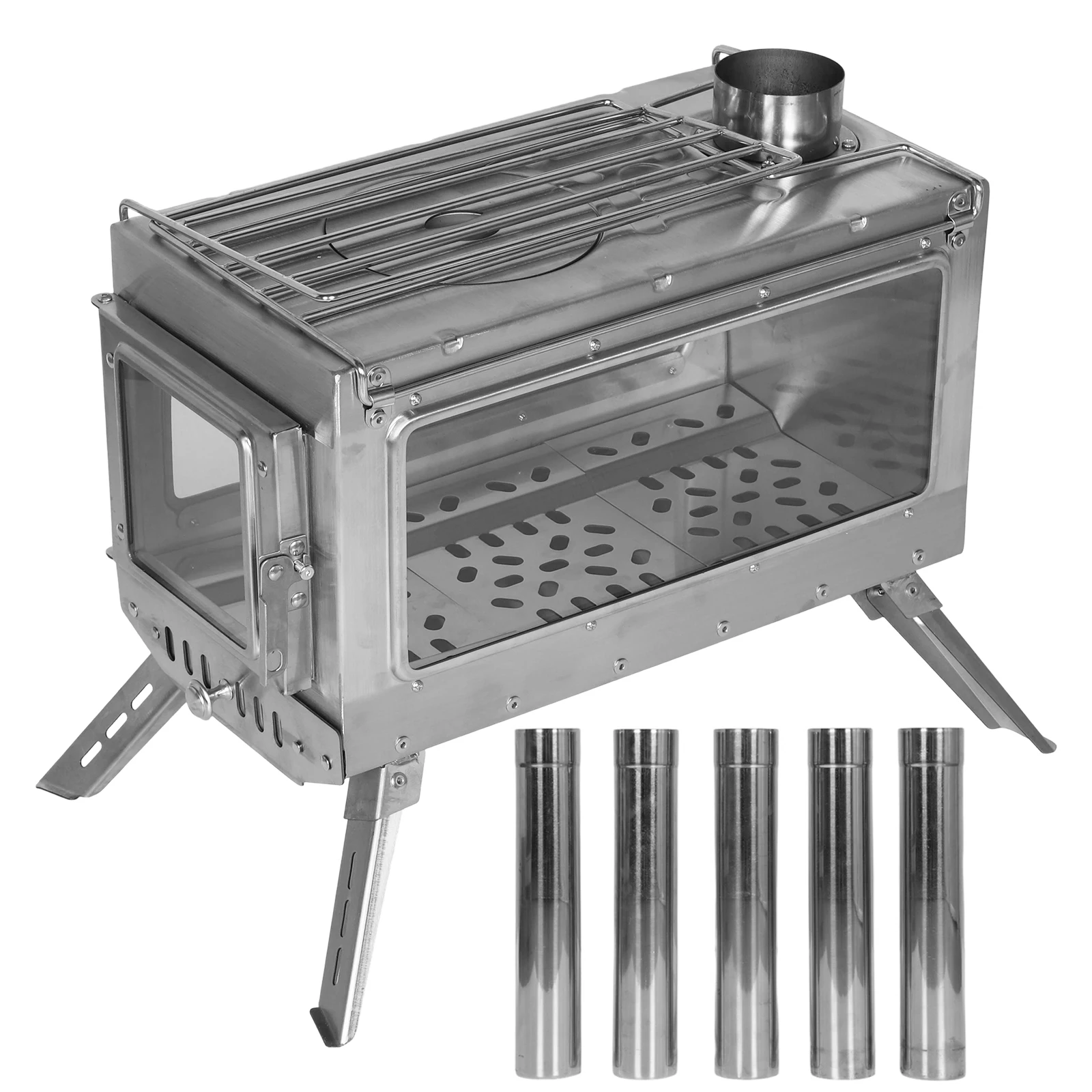 

Portable Wood Burning Stove with Chimney Pipe Fireplace Burning Stove Rust Proof for Tents Shelters Camping