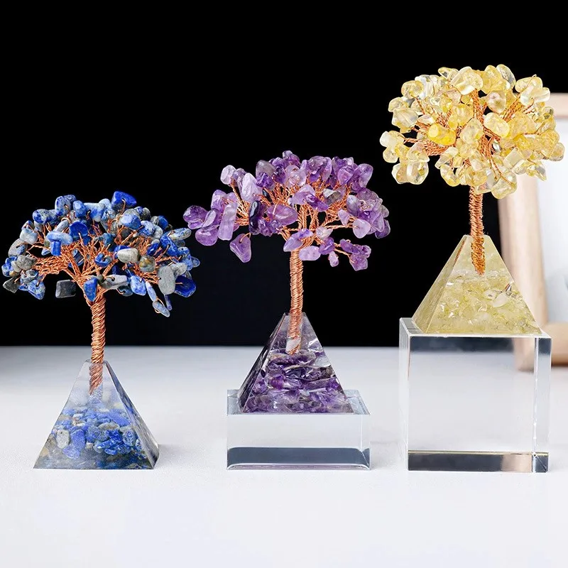 Natural Crystal Chip Tree Clear Quartz Single Crystal Base USB Port Decorative Bedside Ambiance Nightlight Home Decoration