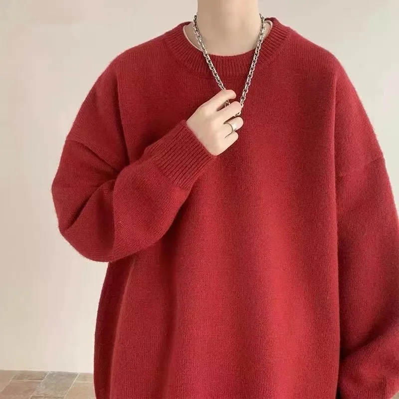 Sweater women's loose tide brand solid color round neck thickened lazy wind knitted sweater autumn and winter trend
