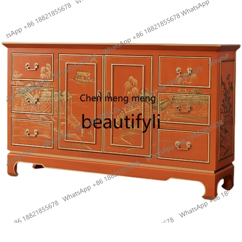 

French retro, modern light luxury, Chinese art, side cabinet, entrance to the house entrance platform, living room locker