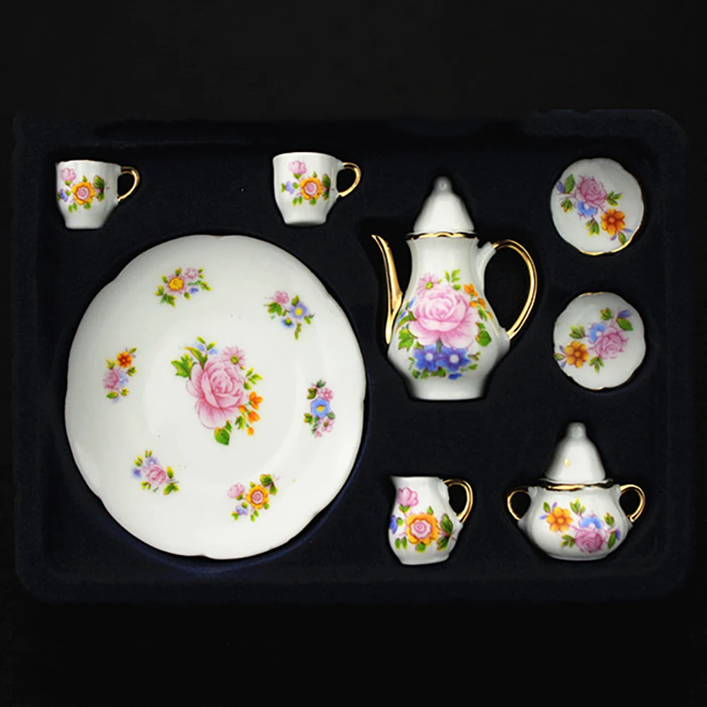 1/12 Dollhouse Miniature Ceramic Tea Set  Mini Teapot Cup Plate Model Toy for Doll House Accessories Decoration ob11 bjd