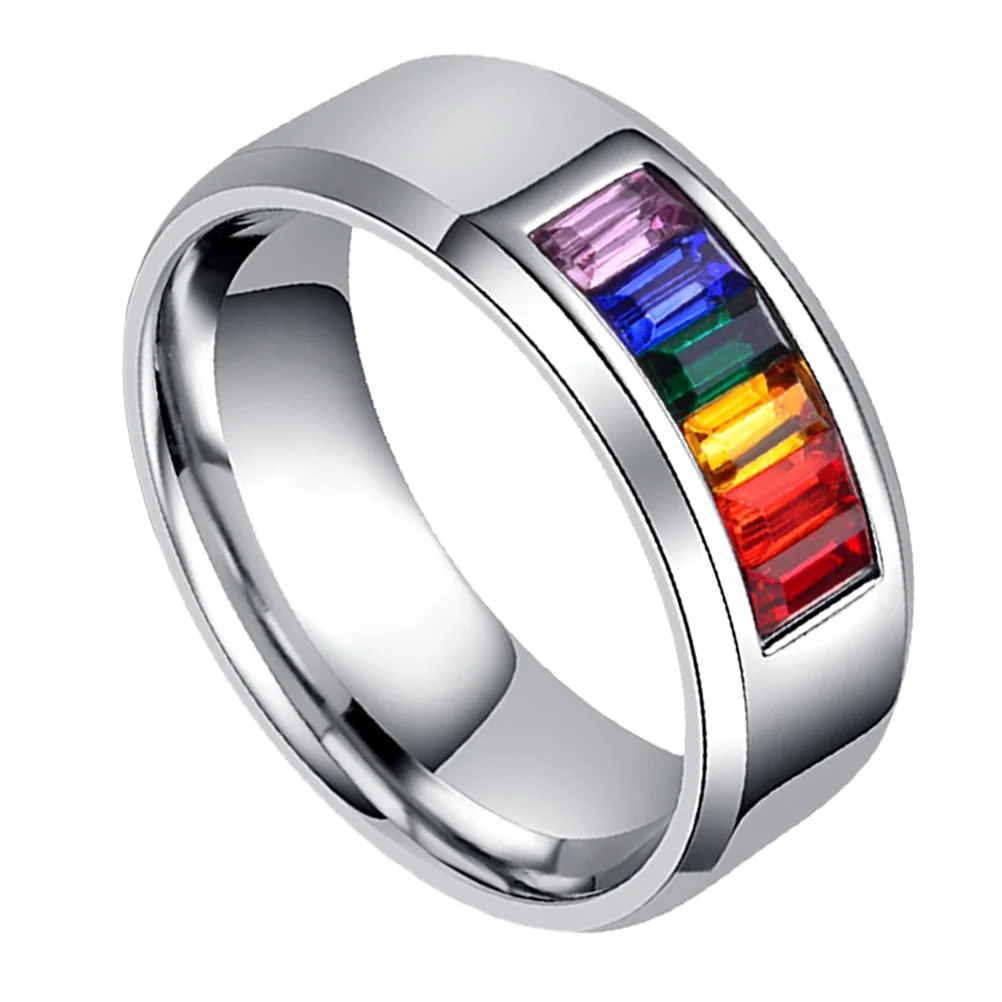 

1Pcs Fashion Pride Ring Design Titanium Steel Colorful Rhinestone Inlaid Chic Finger Accessory for All Genders