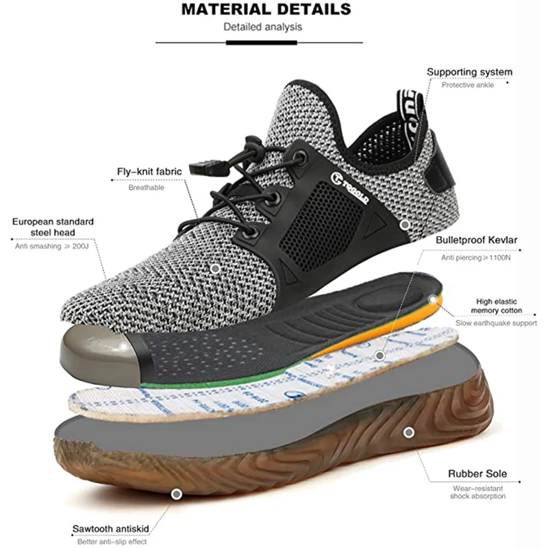 Men's Women's Safety Working Ultralight Shoes Industrial & Construction Anti-Puncture Summer Breathable Steel Toes Shoes