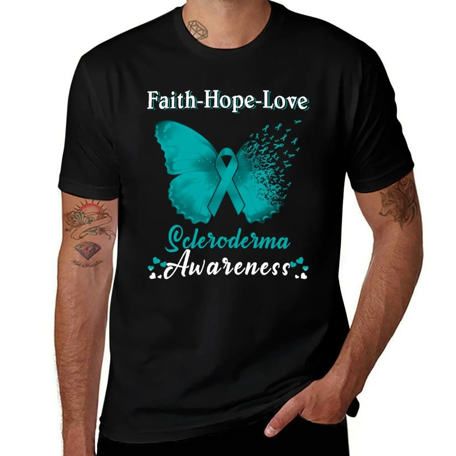 

Faith Hope Love Butterfly Scleroderma Awareness T-Shirt Fashion Graphic Tee for Men