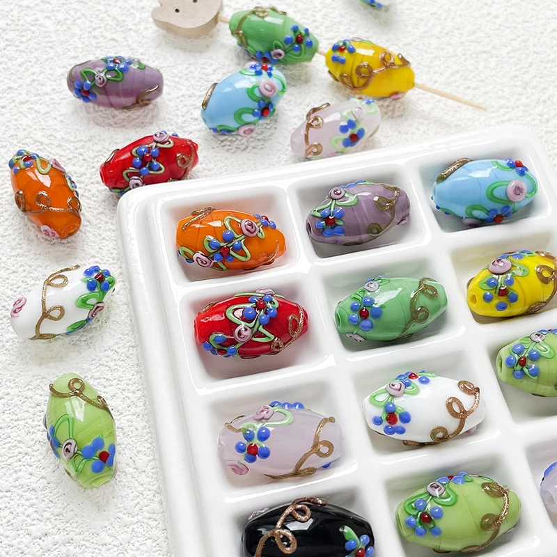 14x22mm Hand drawn new Chinese style printed glass beads DIY handmade jewelry bracelets necklaces bead accessories materials