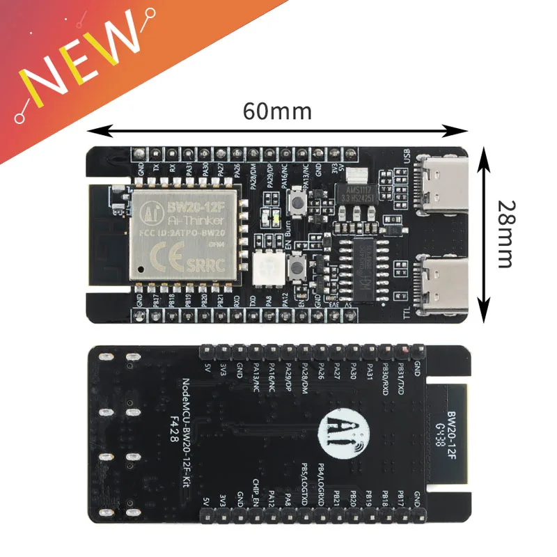 BW20-12F-Kit Development Board with Built-in RTL8711 Dual-Band Wi-Fi/BLE 5.0 SoC Chip, Supports BLE Long Range/HT20/HT40 Mode