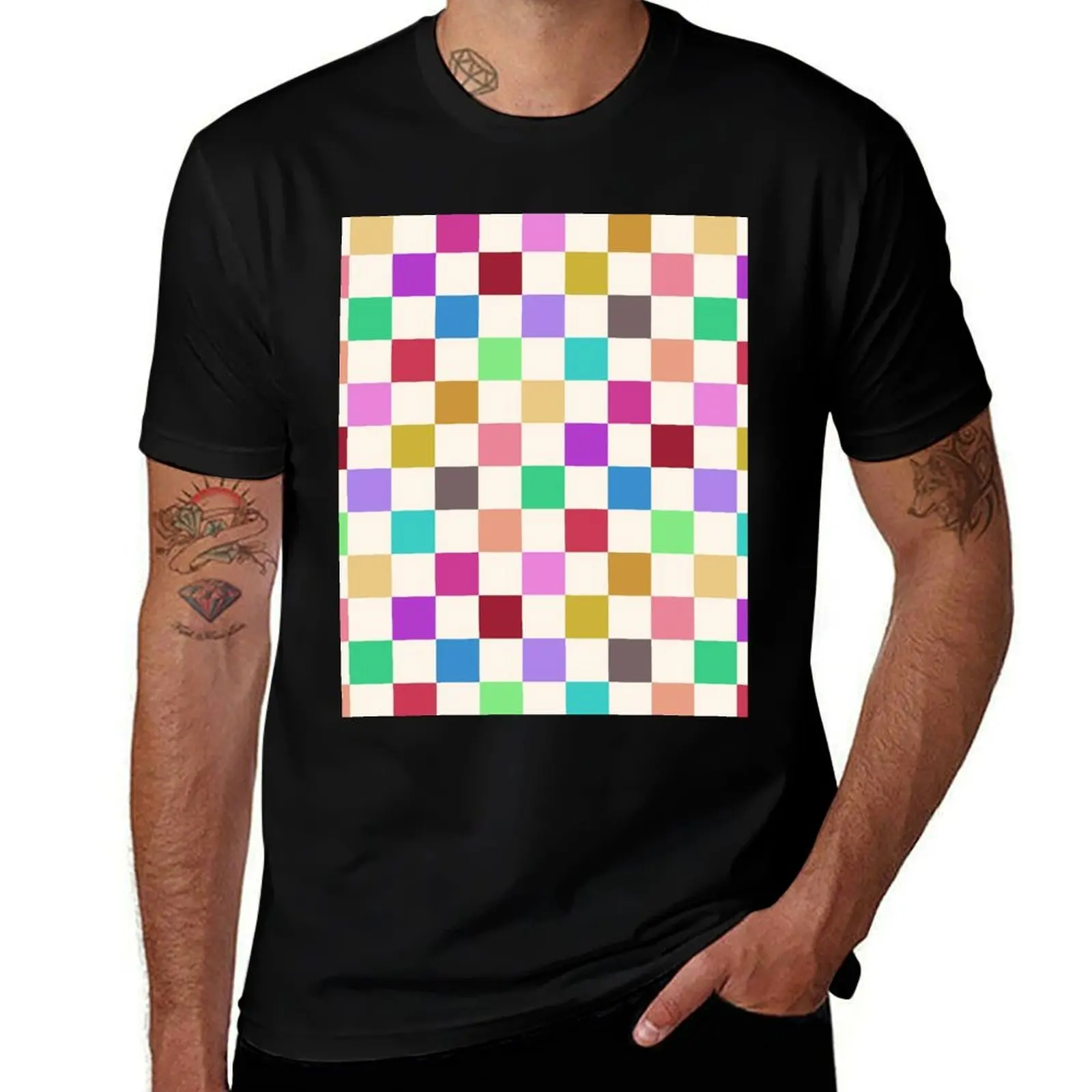 

Colored Checkered Pattern T-Shirt printed t shirts for man essential t shirt anime tshirt T-shirt
