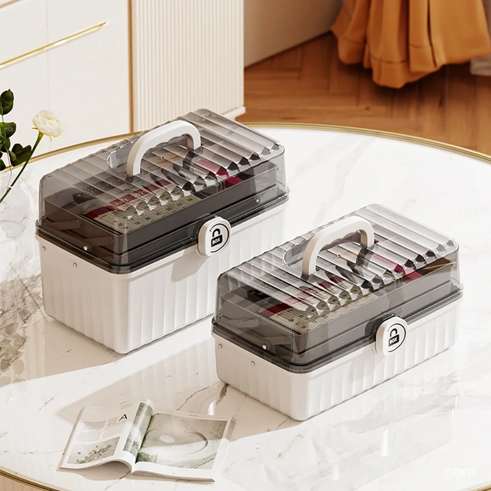 Multi-layer Folding Makeup Storage Box Large Capacity Lockable Buckle Removable Trays Handheld Portable Organizer Box