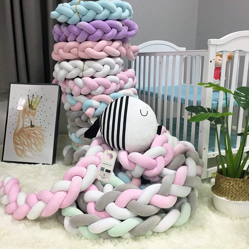 1M Baby Bed Bumper Infant Cradle Pillow Cushion Braid Knot Bumper Crib Bumper Protector Room Decor Tour De Lit Bebe Tresse