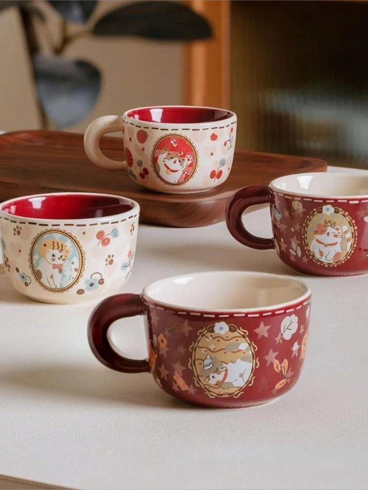 Vintage Cute Wealth Attraction Meow Cup Ceramic Cat Coffee Cup