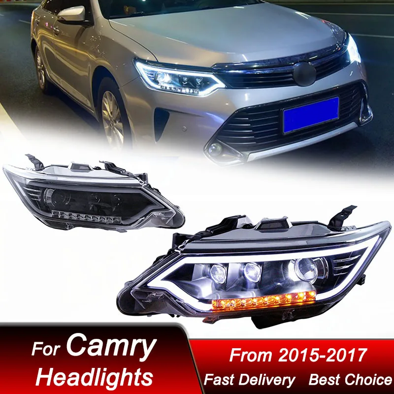 Pop Car Headlights For Toyota Camry 7.5Gen 2015-2017 New Style LED Headlamp Assembly High Configure Projector Lens Accessories K