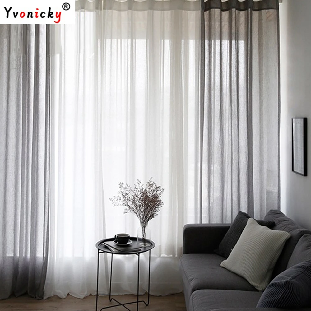 

Modern Solid Grey Soft Sheer Curtains for Living Room Bedroom Gauze Window Drapes Custom Home Decoration Curtain Fabrics