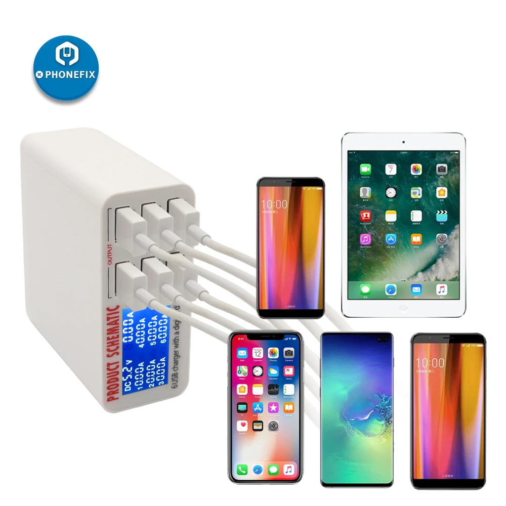 6-portowa ładowarka USB Szybkie ładowanie Wyświetlacz LED Stacja ładowania Multi USB do iPhone'a iPada Telefon komórkowy Ściana Dom UE Wtyczka UK