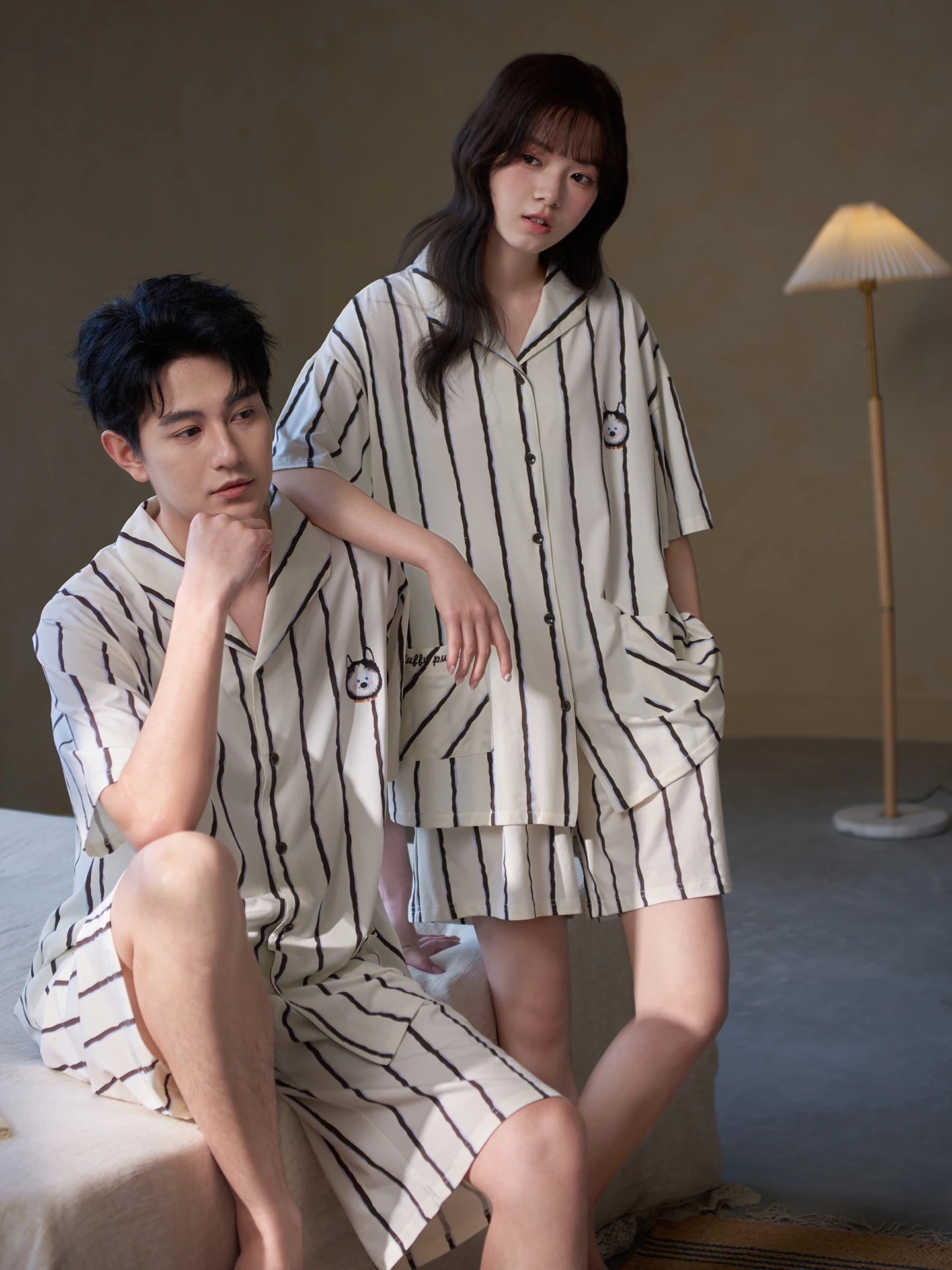 princess-mark-striped-sleepwear-short-sleeve-modal-cotton-home-clothes-for-couples-summer-leisure-print-casual-comfortable