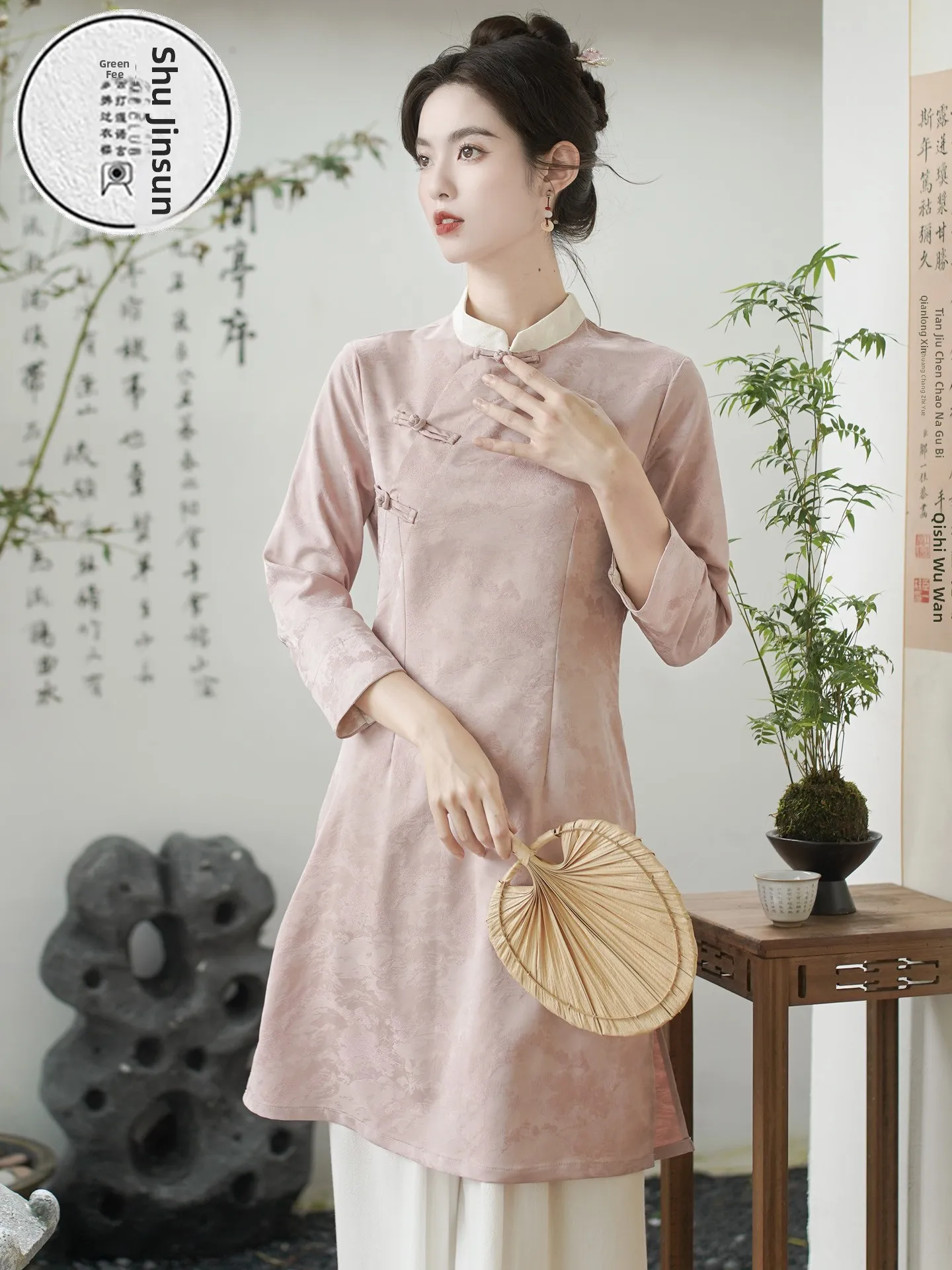 ele-pink-versione-migliorata-qipao-pantaloni-dimagranti-a-gamba-larga-set-abito-gonna-casual-vintage-fibra-di-poliestere-lungo-sve-midi-dr