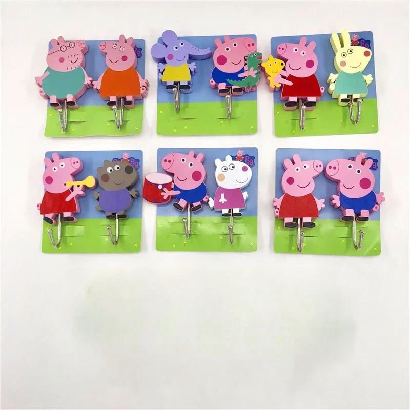 Peppa Pig Wooden Hook Cartoon Strong Adhesive Hook Office Hook