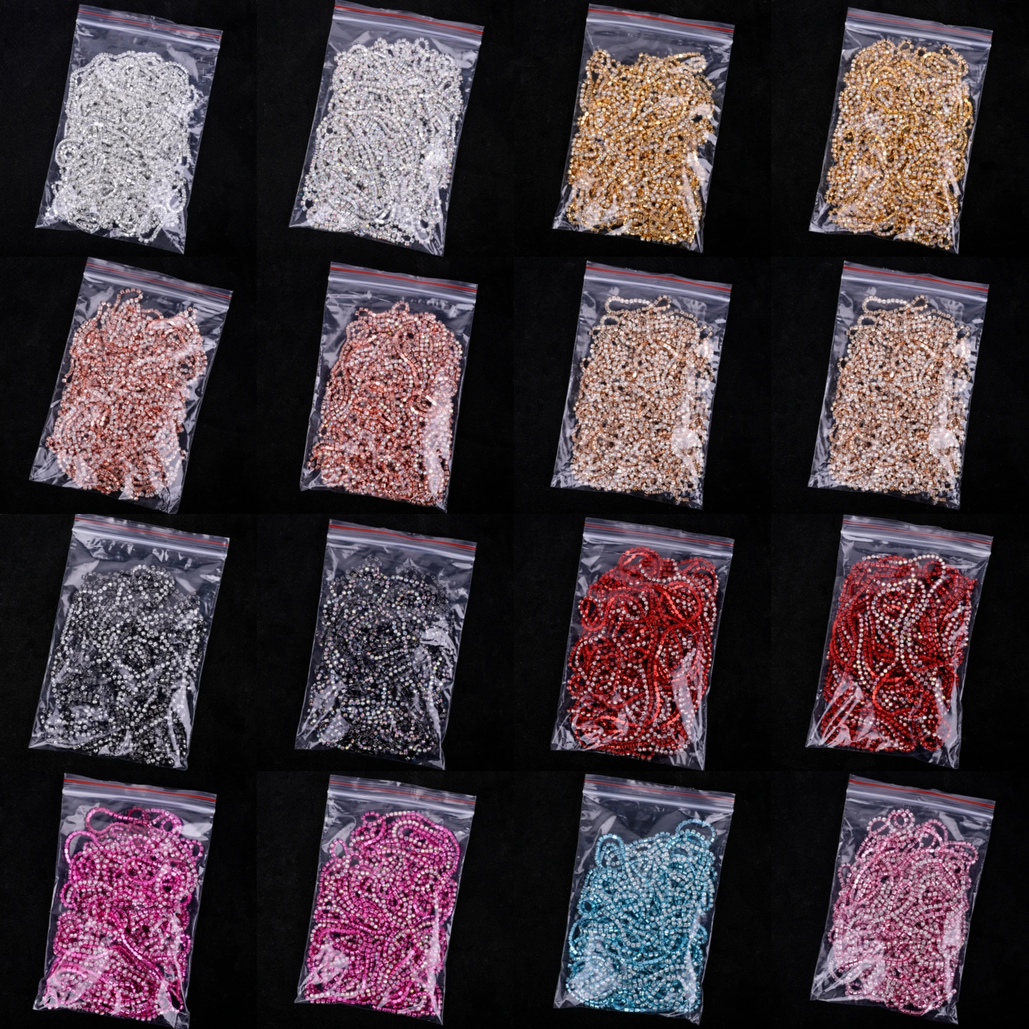 VC 1/5yard SS6-SS18(1.5mm-4.5mm)Silver/Gold Red Base Crystal rhinestonechain Sewing Glass rhinestone cup chain