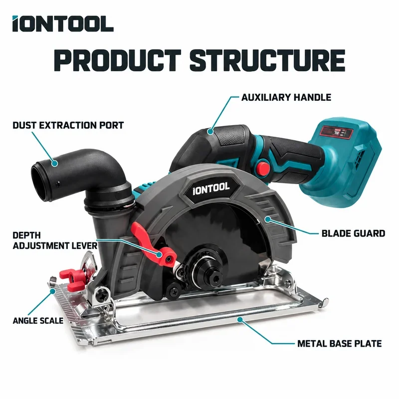 IONTOOL 165mm Cordless Circular Saw 1500W Bare Tool for Timber Slab Cutting Deck Board Trimming and Home DIY Woodworking