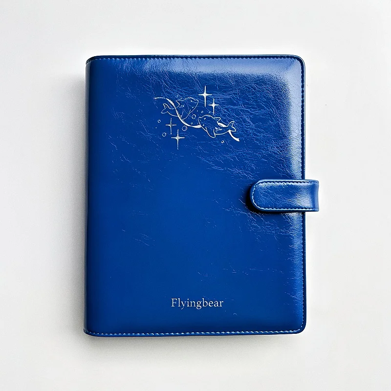 Whale Emboss A5 PU Leather Binder Card Album, 6-Hole Klein Blue Magnetic Snap Loose Book, for 3/3.5Inch Kpop Mini Photo Storage