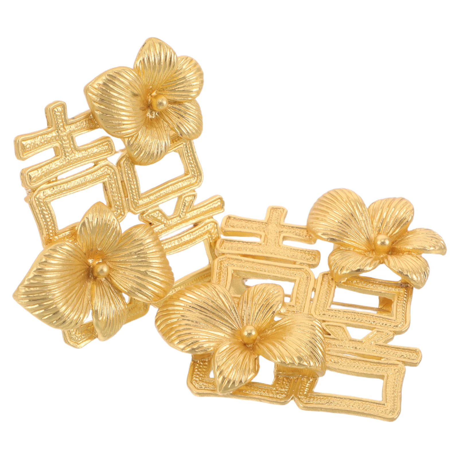 

2Pcs Wedding Brooch Pins Gold Flower Lapel Pin with Happiness Character Vintage Chinese Bridal Accessories for Dresses Suits