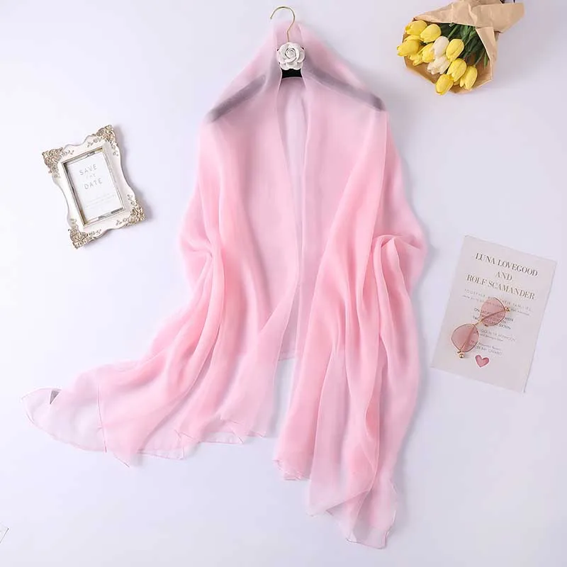 Korean Solid Color Thin Long Chiffon Sunscreen Shawl Sexy Gauze Sun Beach Towel Women Summer Air Conditioning Ice Silk Scarf