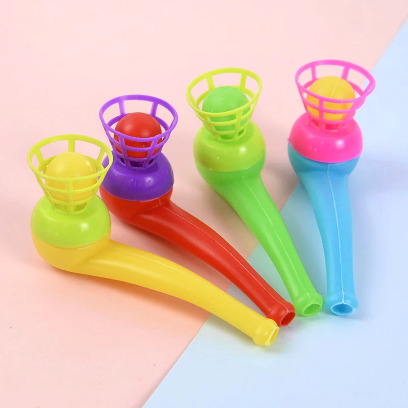 12PCS 중단 블로우 파이프 블로우 볼로드 게임 어린이 균형 훈련 플로팅 블로잉 볼 매직 댕글 가족 어린이 장난감