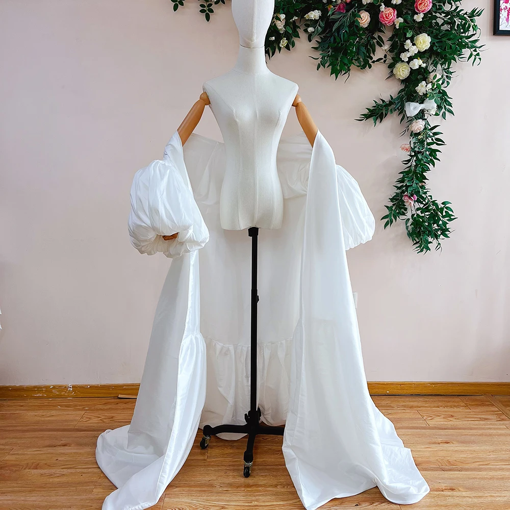 Taffeta Elegant Wedding Cape With Long Puffy Sleeve Fashion Women Coat Floor Length Bridal Jackket Chic ZJ359