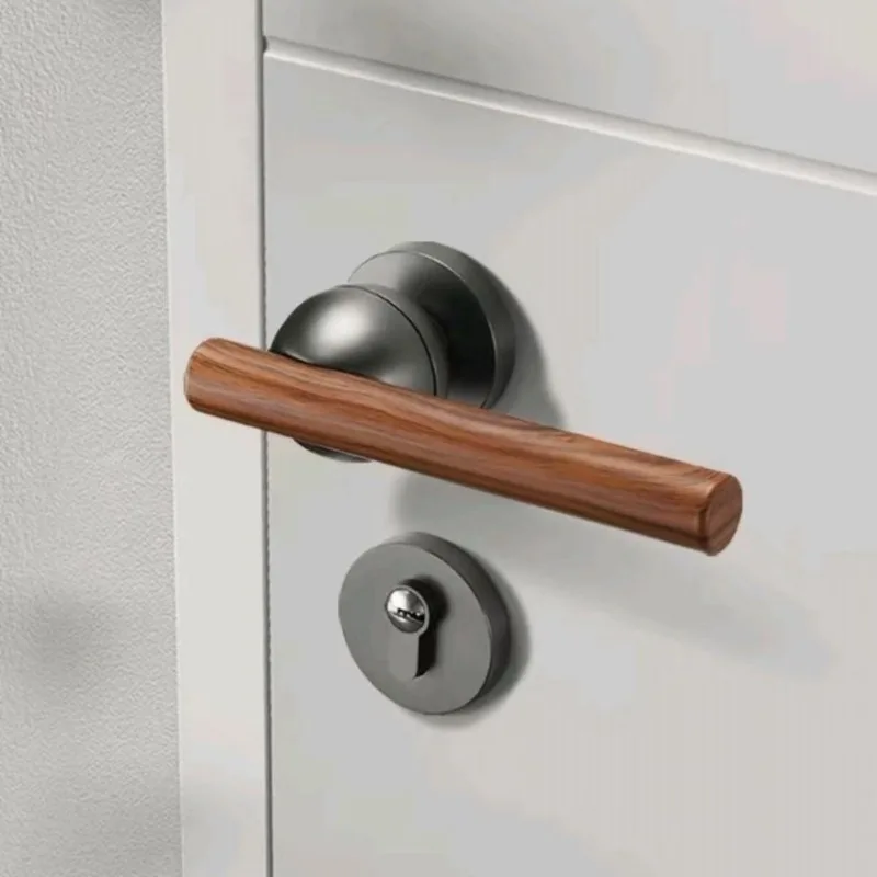 

Silent solid wood door lock indoor light luxury simple versatile handle new Chinese walnut anti-theft door handle