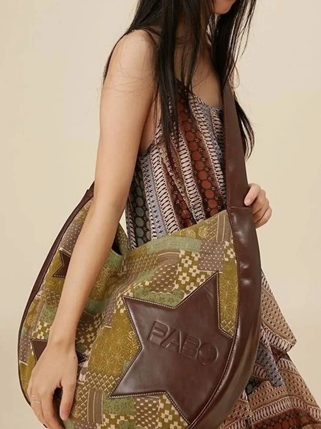 

Bloom Y2k Grunge Star Crossbody Bags Women PU Leather Large Capacity Tote Female Vintage Haruku Messenger Bag Aesthetic