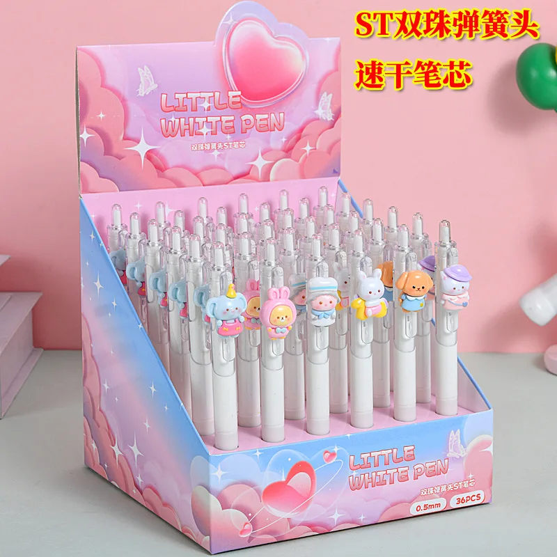 

36 шт. в коробке, нейтральная ручка с милой головой для домашних животных, ограниченное количество высококачественных ручек для прессования, студенческие принадлежности в форме сердца для девочек, письменные принадлежности