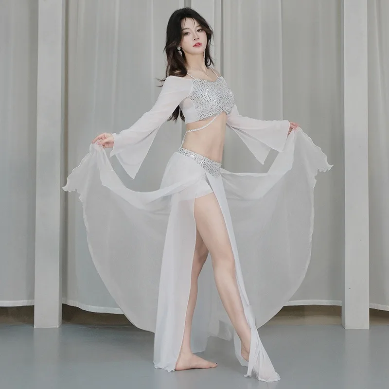 

Костюмы для танца живота по индивидуальному заказу, новинка 2025 года, длинная юбка для восточных танцев с блестками, сетчатый комплект, тренировочный наряд, костюм для выступлений