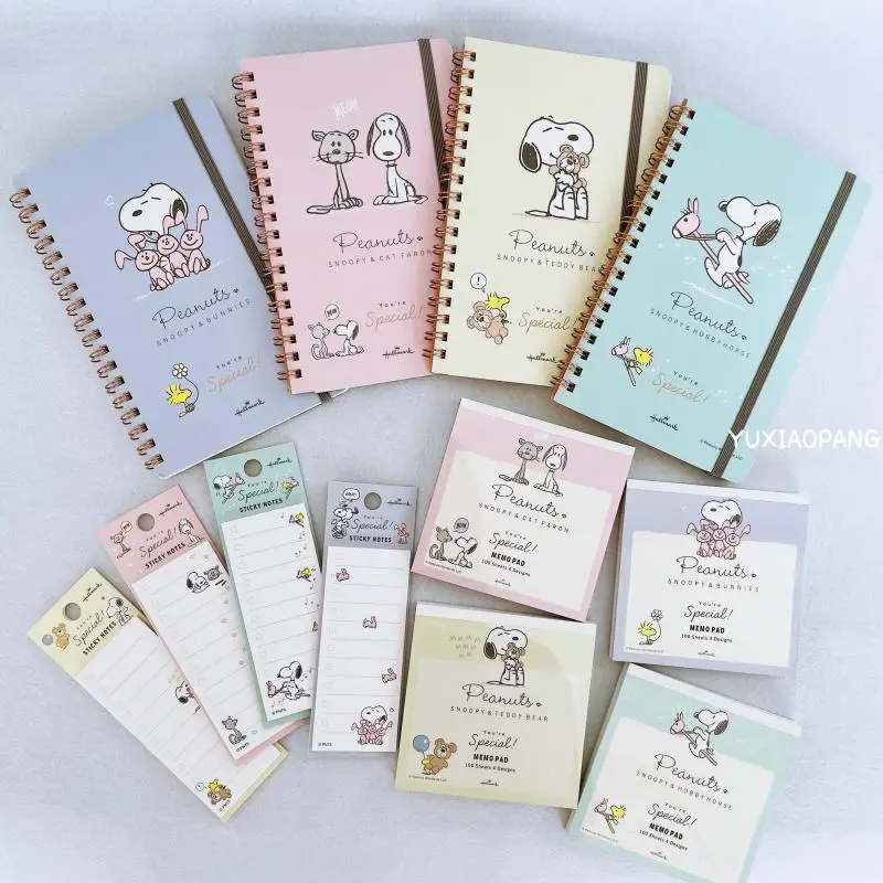 Notas adhesivas cuadradas Snoopy Limited Hallmark Edition con varios patrones de dibujos animados, cuaderno en espiral, deja un mensaje, nota adhesiva