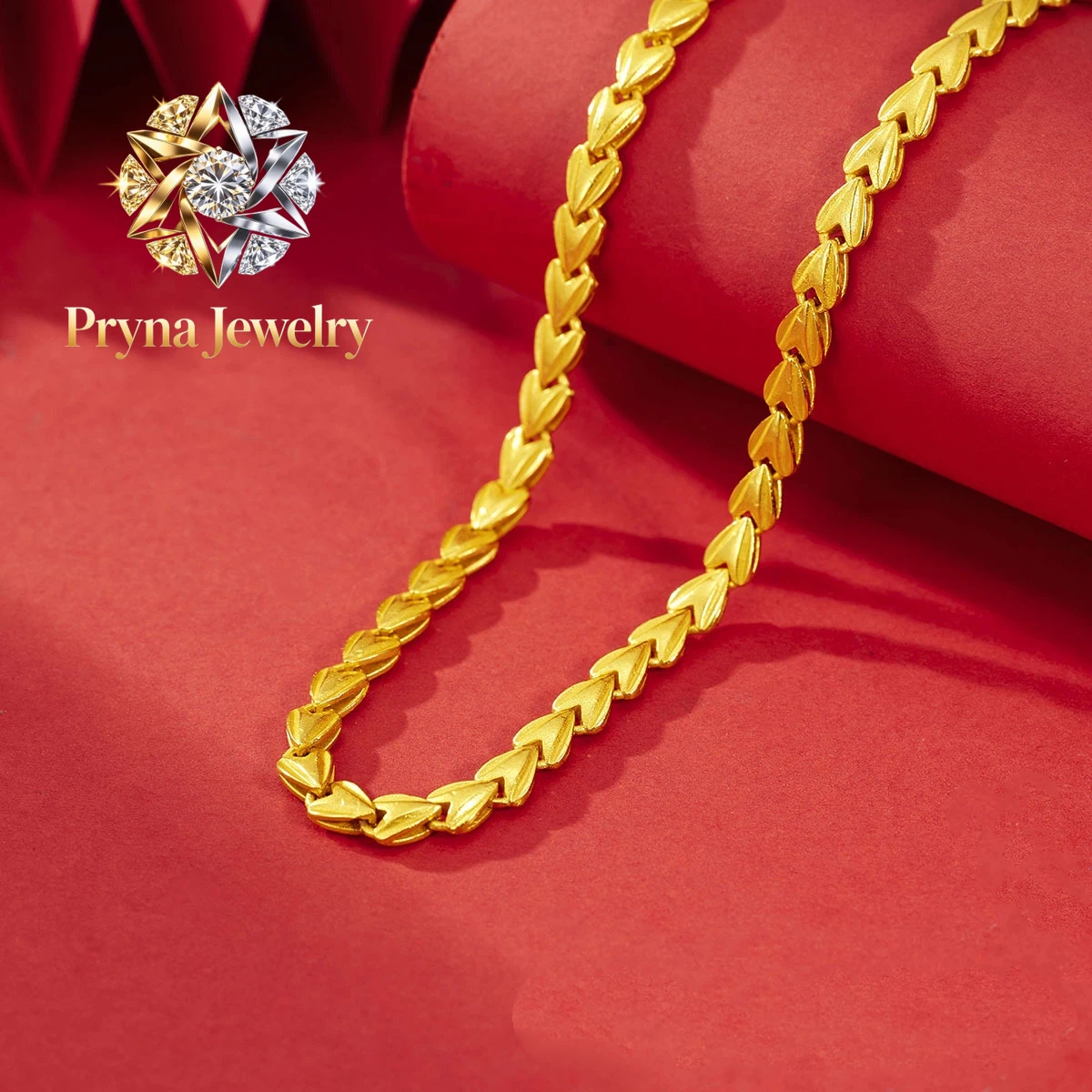 Pryna Jewelry   Luxurious 24K real gold love necklace for women fashion au9999 gold temperament simple collarbone chain