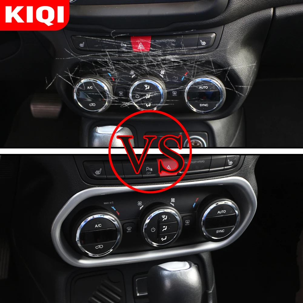 KIQI Car Air Condition Switch Button Panel Frame Cover Trim Stickers for Jeep Renegade 2014 - 2019 Car Styling Accessories