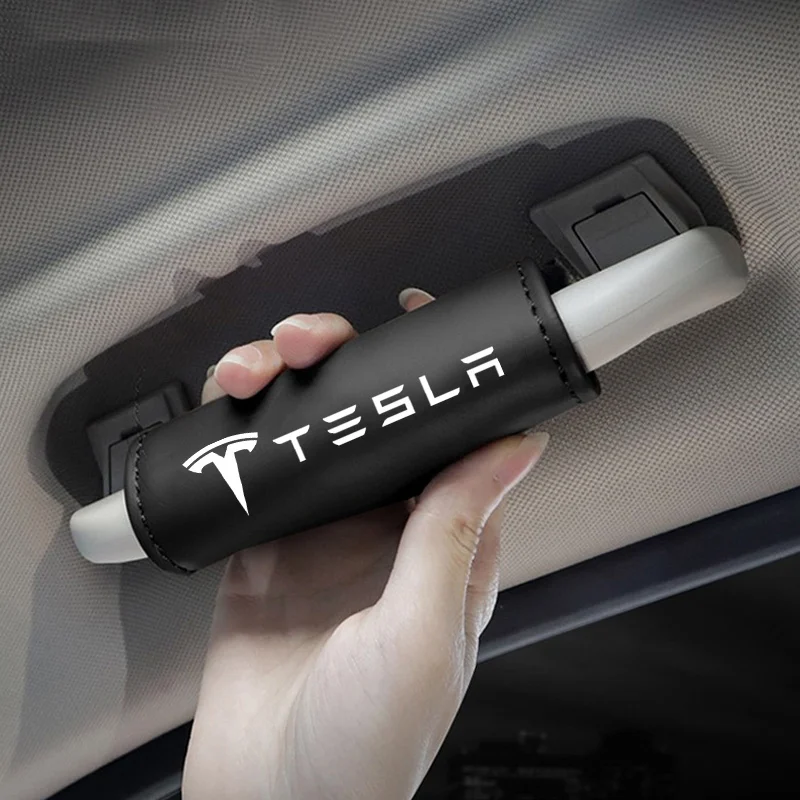 

PU Leather Car Roof Armrest Pull Cover Handle Gloves Protection For Tesla Model 3 Model S Model Y Roadster Space X Accessories