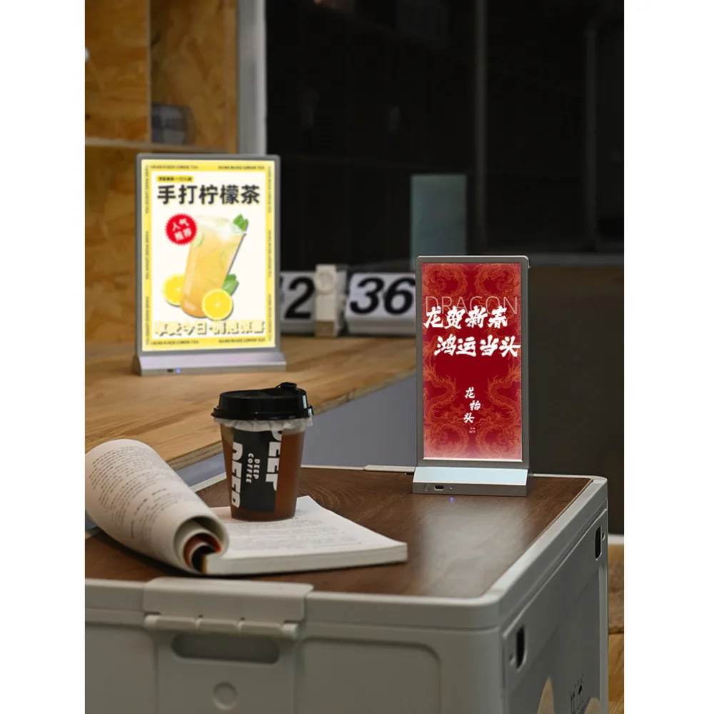 Rechargeable A5 Light-Up Desktop Menu Board - Portable Pull-Out Illuminated Advertising Sign