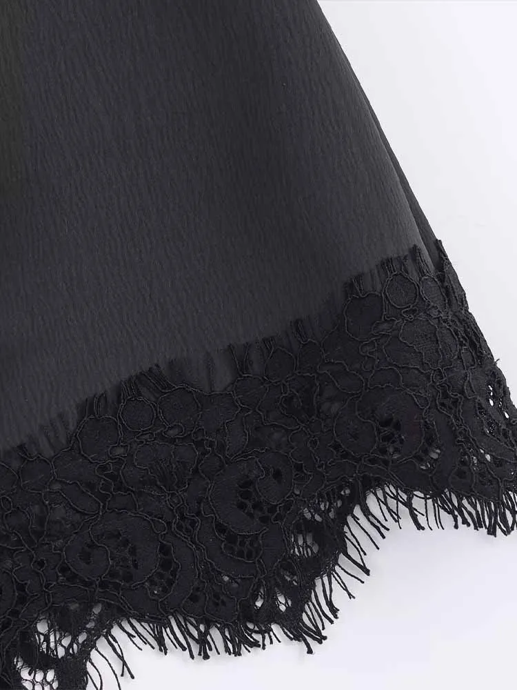 European and American style winter new arrivals fashionable women's clothing high-waisted design textured lace hem skirt pants