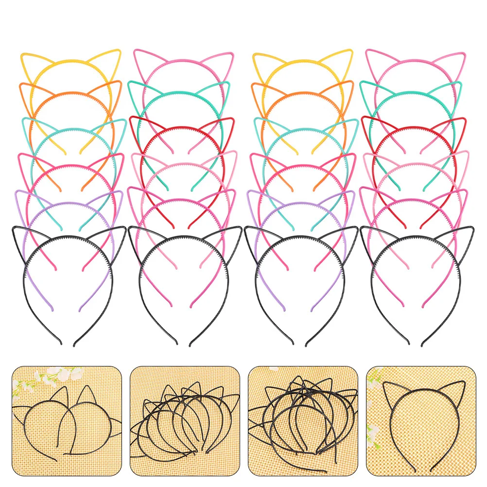 

24Pcs Cat Ear Headbands Plastic Hairbands Bright Multi Colors Party Daily Wear Cute Hair Hoop Hair Accessories