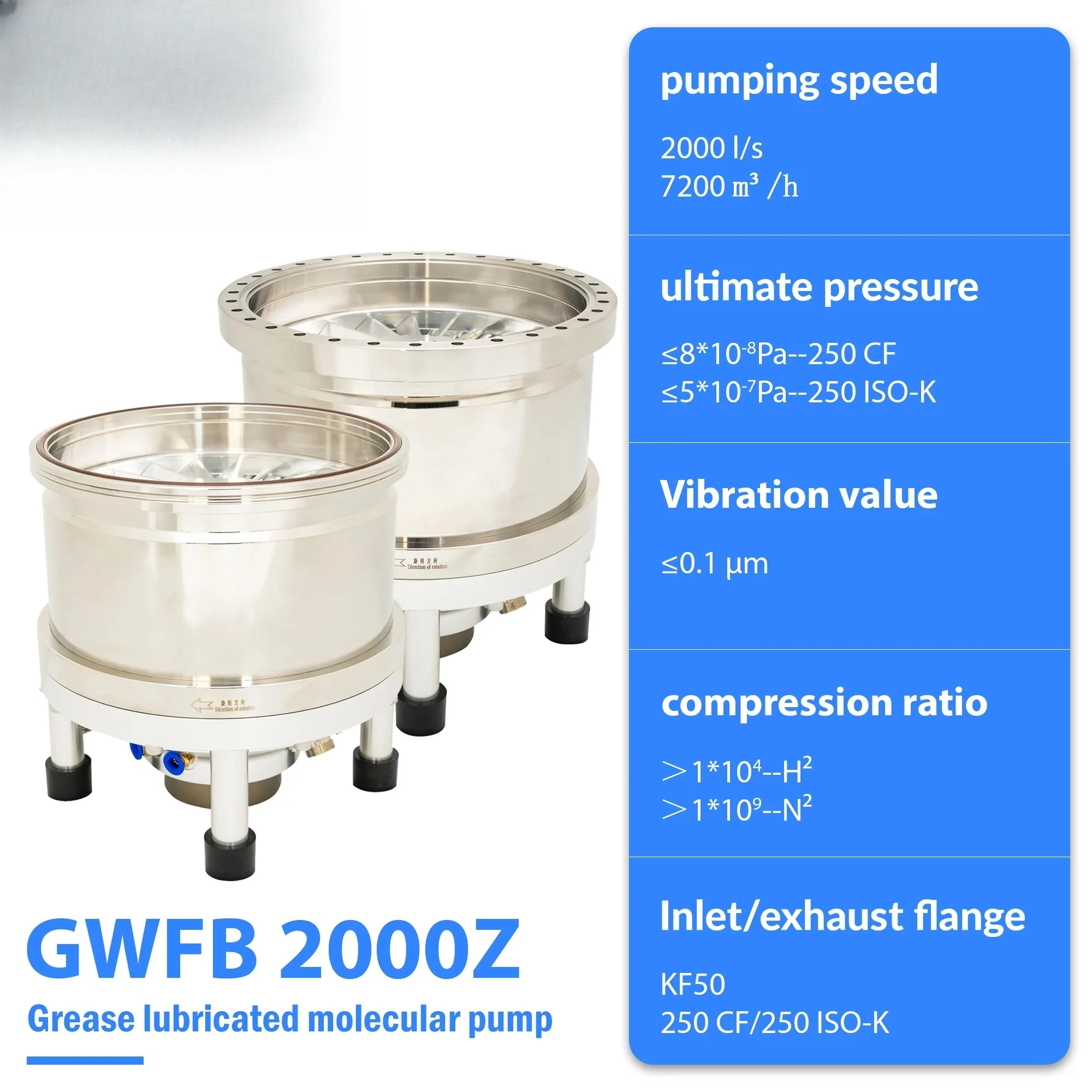 High Vacuum 2000L/S Pumping Speed Industrial Oil Free Clean Vacuum Grease Lubricated Turbo Molecular Vacuum Pump