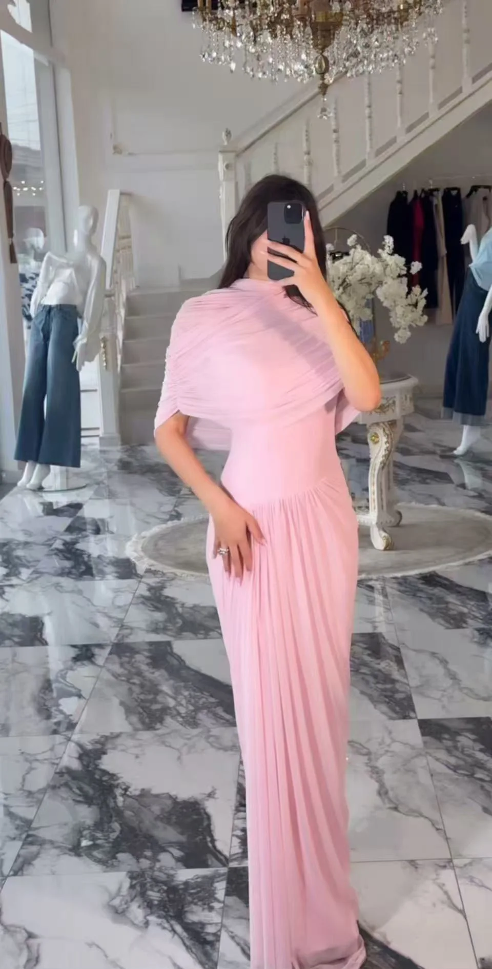 

Spring and Summer Skin-friendly Retro Shawl-style Pleated Stand-up Wrap-up Long Dress 2025 Europe and America