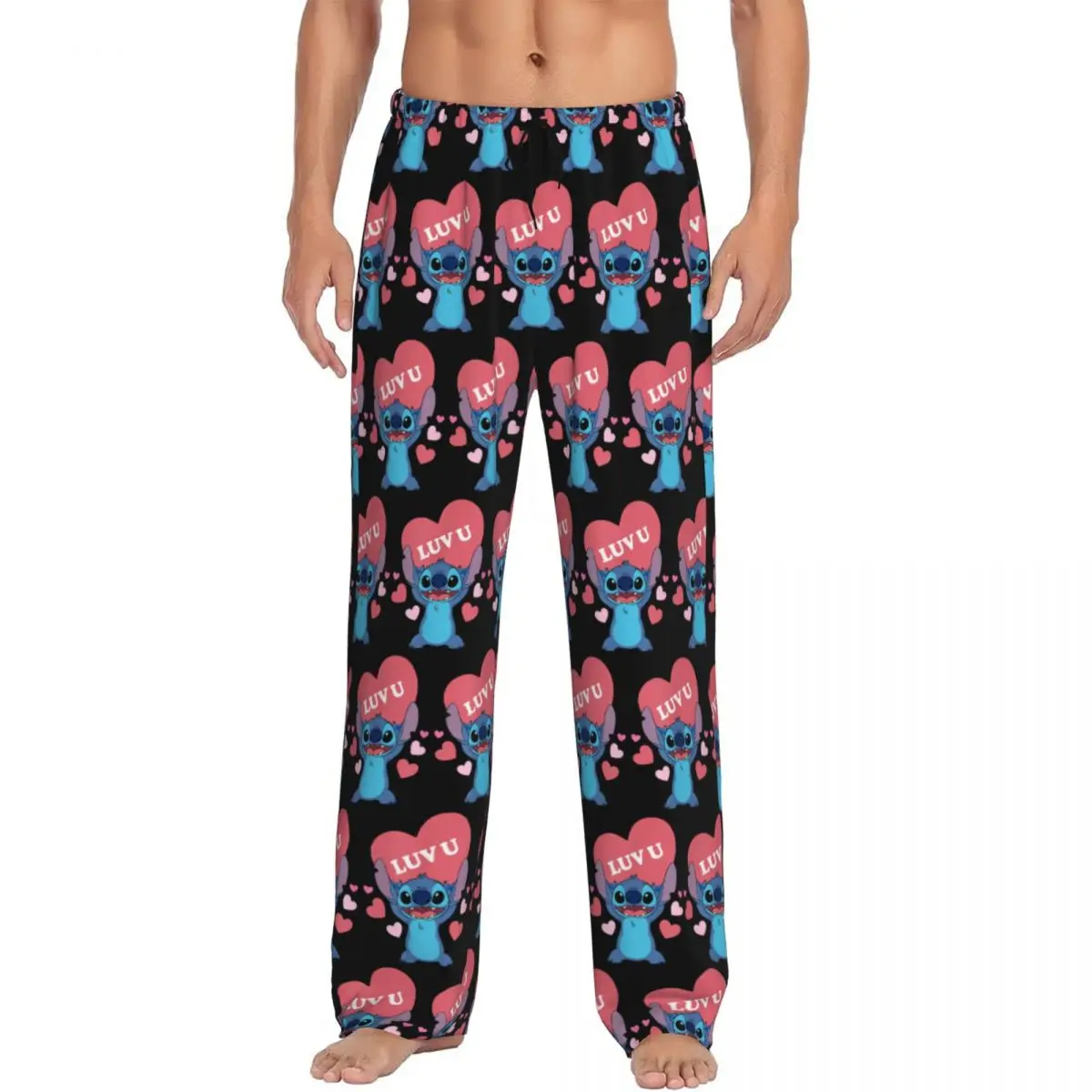 Desenhos animados dos homens Stitch Pijama Calças, Pijamas, Sleep Lounge Bottoms com bolsos, impresso personalizado