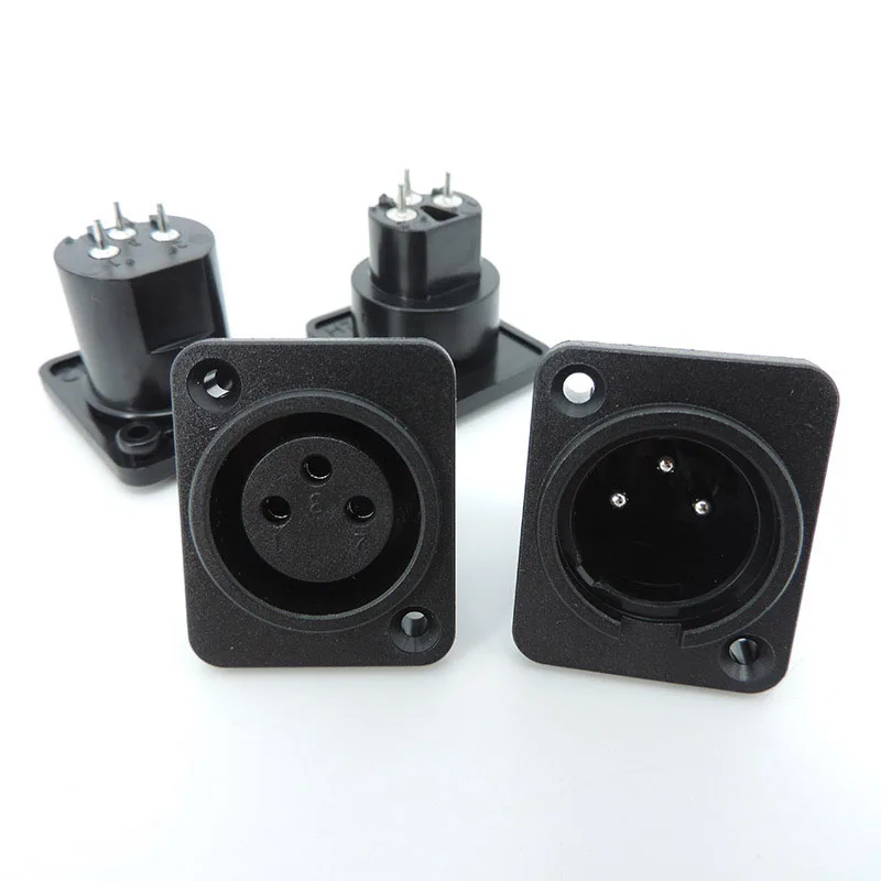 3Pin XLR power connector male female Straight socket Panel Mounted Chassis Square Shape MIC microphone audio cable connecting E
