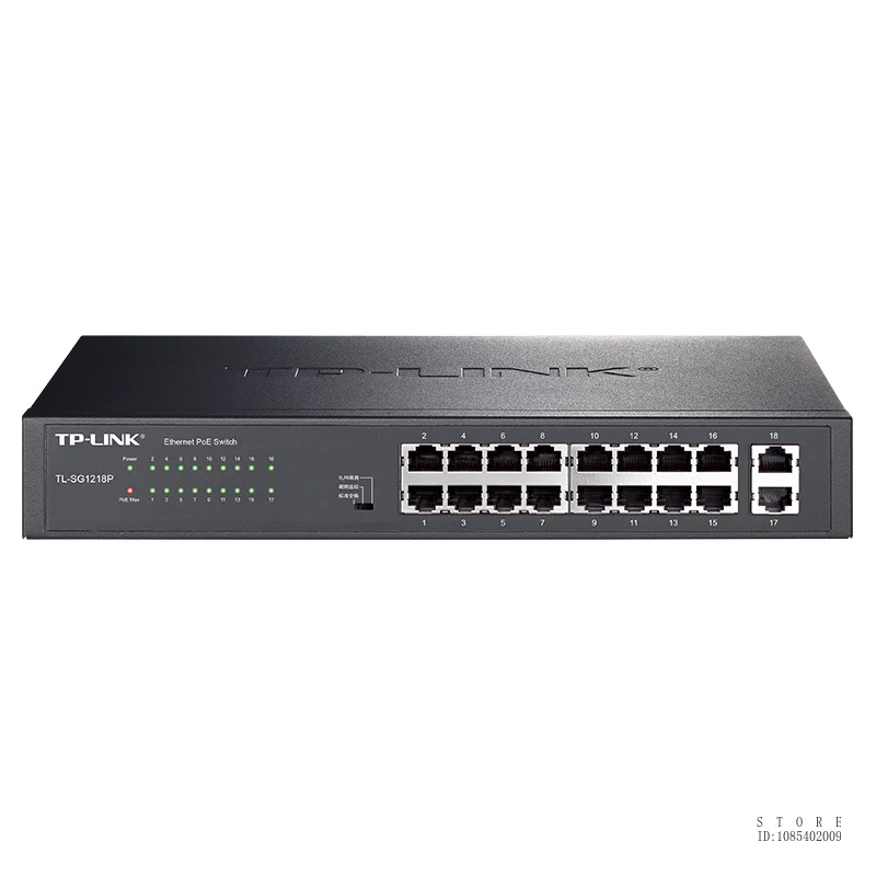 TP-LINK 16-port Gigabit POE+2 Gigabit Uplink Switch /16GE(PoE)+2GE, Total Power 180W, Single Power 30w, TL-SG1218P