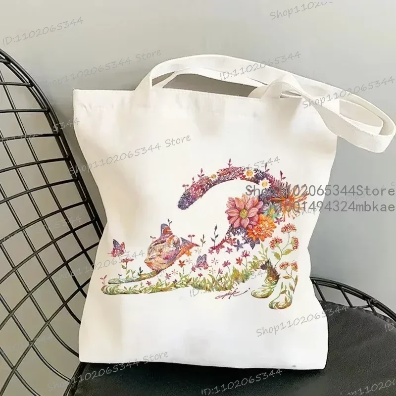 Sac à main imprimé chat et fleur pour femme, design chaton, esthétique vintage, sacs fourre-tout pour adolescentes, sacs à provisions pour femme, initié