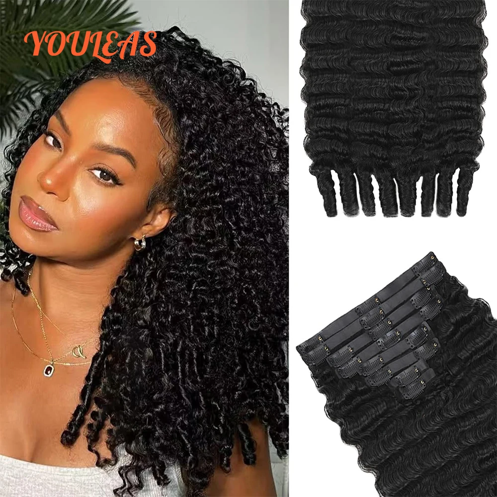 Burmesische lockige Clip-in-Haarverlängerungen, natürliche schwarze Farbe, lockige Clip-Ins für Frauen, brasilianisches Haar, Spirale Enden, 100 % Echthaar