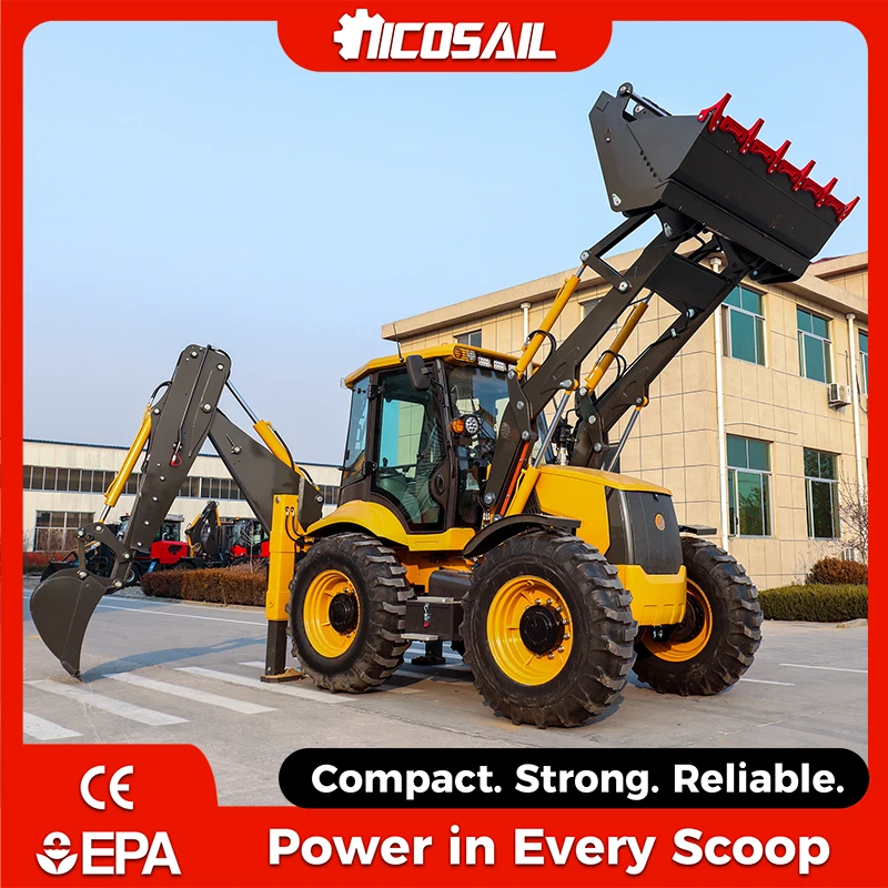 

4WD Backhoe Loader 2Ton With Air Condition Cab Rotating Backhoe Arm For Comfort